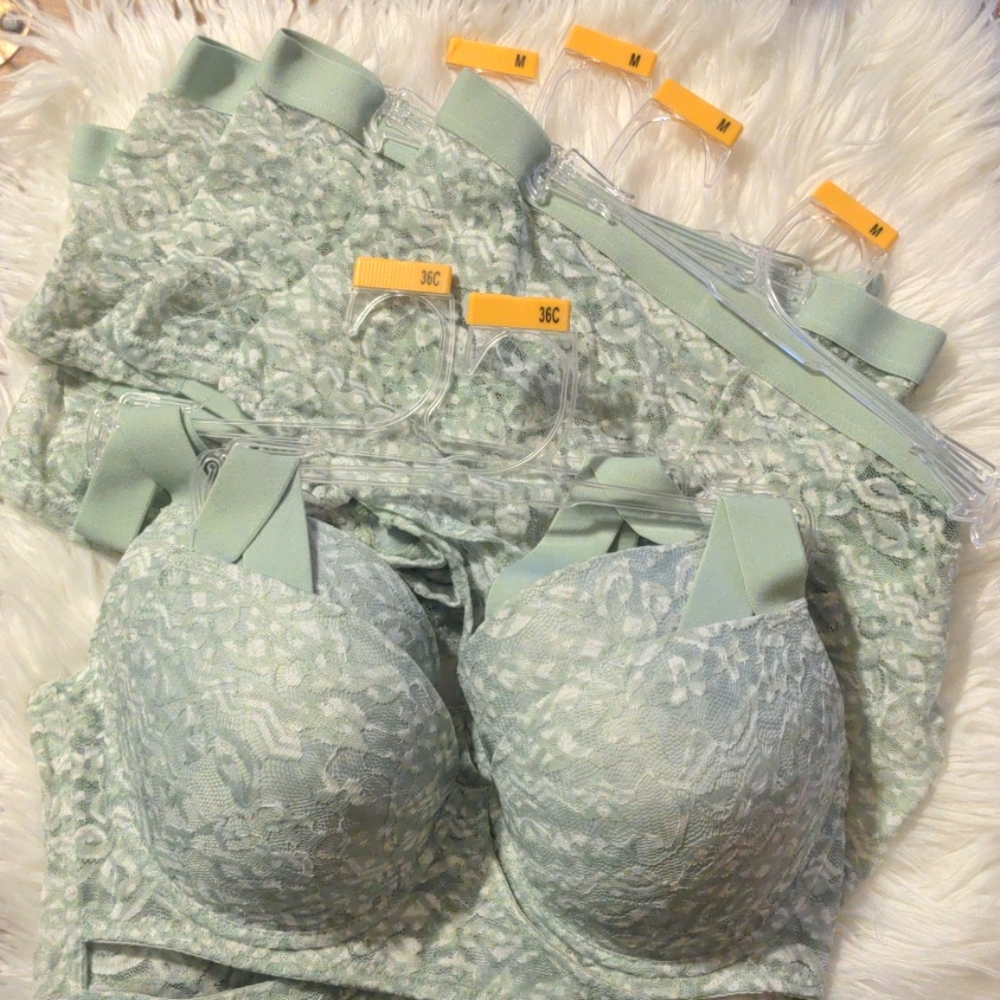 Green lace bra boy shorts bundle 6pc lot - Picture 1 of 6